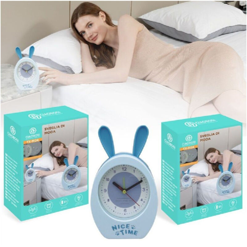 foto del prodotto trade shop traesio linq orologio sveglia analogica a forma di coniglietto da tavolo per bambini tx 9124 