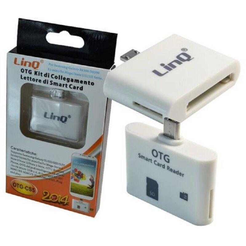 foto del prodotto trade shop traesio linq otg kit di collegamento 2in1 smart card reader micro usb smartphone tablet otg cs5 