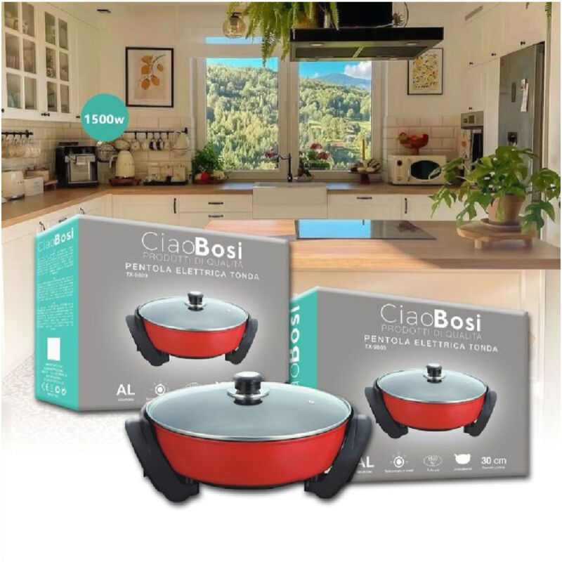 foto del prodotto trade shop traesio linq pentola elettrica padella casseruola tonda antiaderente 30cm 1500w cucina tx 9809 