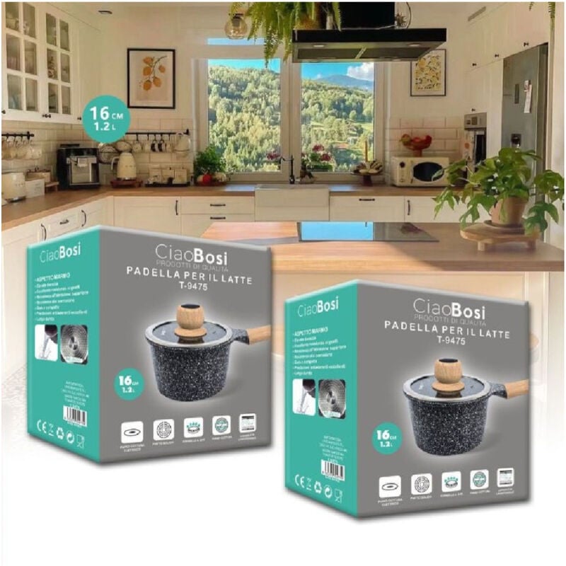 foto del prodotto trade shop traesio linq pentolino padella latte pentola bollilatte con manico coperchio 16cm 1,2lt t 9475 