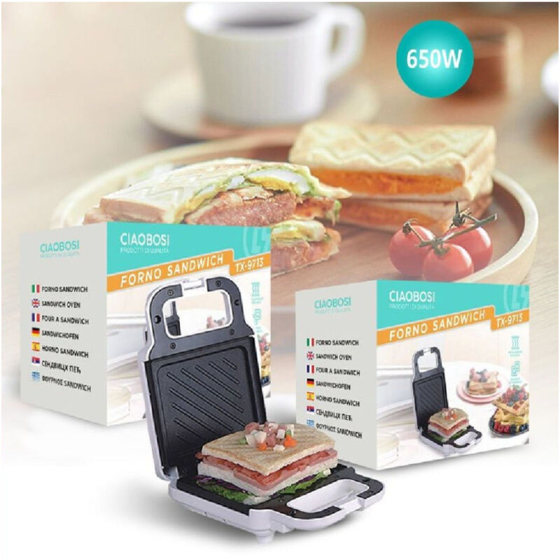 foto del prodotto trade shop traesio linq piastra elettrica macchina sandwich toast tostiera pancake waffle panini tx 9713 