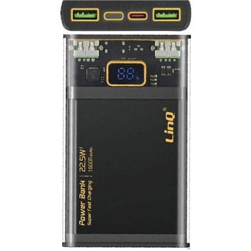 foto del prodotto trade shop traesio - linq - power bank 16000mah qc 22.5w + pd 22.5w super fast charge caricabatterie tm16002 -