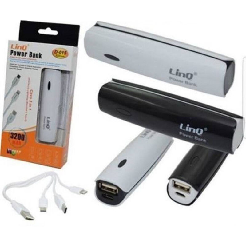 foto del prodotto trade shop traesio linq power bank carica batteria esterna 3200 mah con cavo 3 in 1 linq d 015 