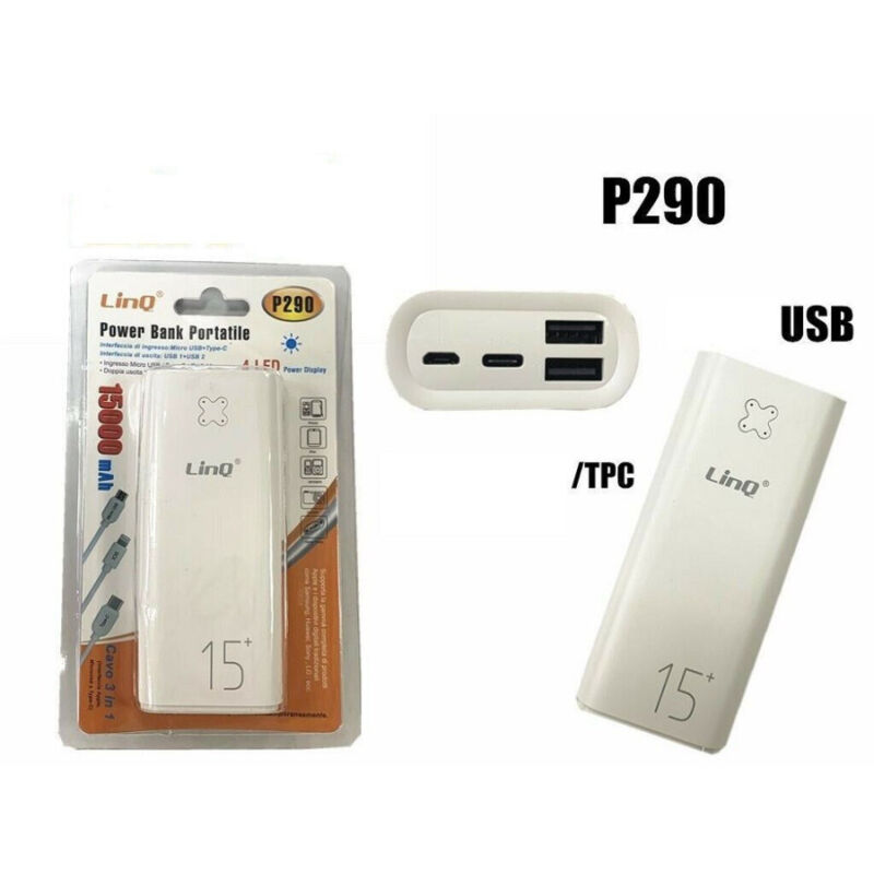 foto del prodotto trade shop traesio linq powerbank batteria portatile 15000mah 2 uscite usb type c linq p290 