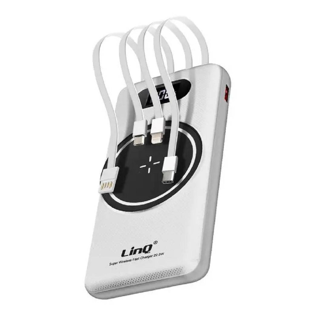 foto del prodotto trade shop traesio linq powerbank da 15000 mah con ricarica wireless rapida usb usb c con cavi tt15808 