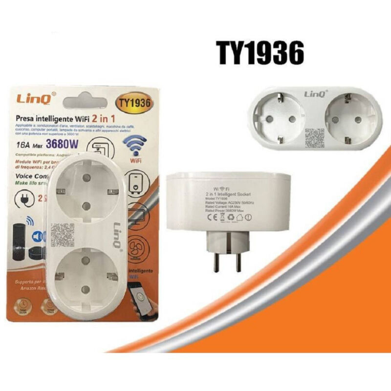 foto del prodotto trade shop traesio linq presa intelligente spina corrente wifi 2in1 domotica android ios 16a 3680w ty1936 