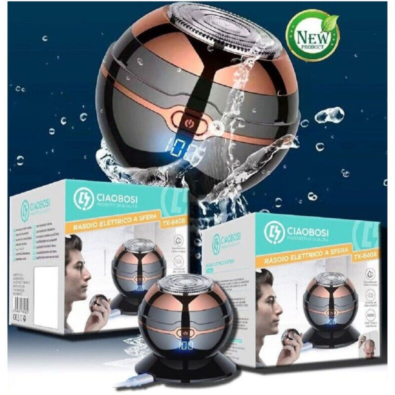 foto del prodotto trade shop traesio linq rasoio tagliacapelli elettrico ricaricabile a sfera sferico uomo barba tx 8408 