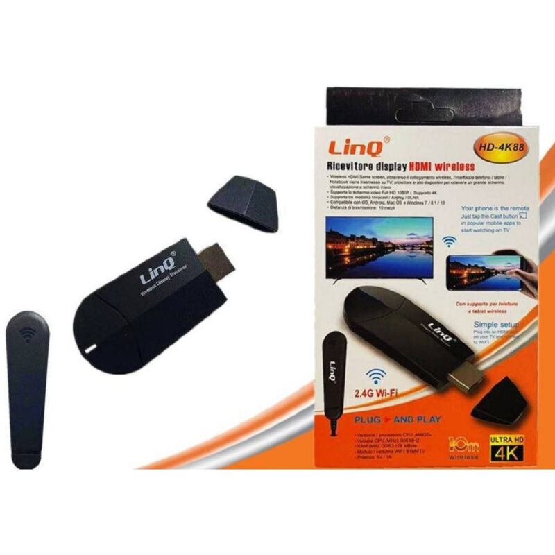 foto del prodotto trade shop traesio linq ricevitore display hdmi wireless ultra hd 4k hd 4k88 trasmetti da smartphone a tv 