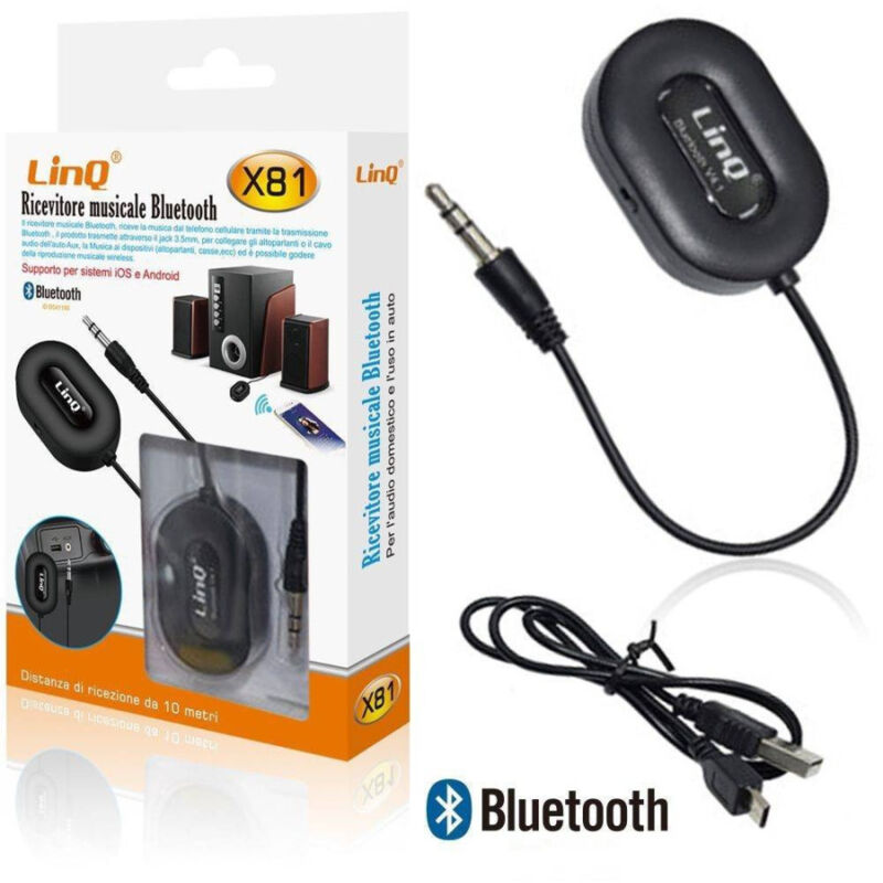 foto del prodotto trade shop traesio linq ricevitore musicale bluetooth x81 per auto speaker aux jack vivavoce wireless 3,5mm 
