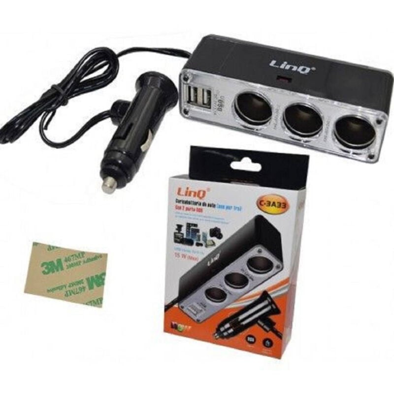 foto del prodotto trade shop traesio linq sdoppiatore adattatore 3in1 presa accendisigari per auto 2 porte usb 15w c 3a33 