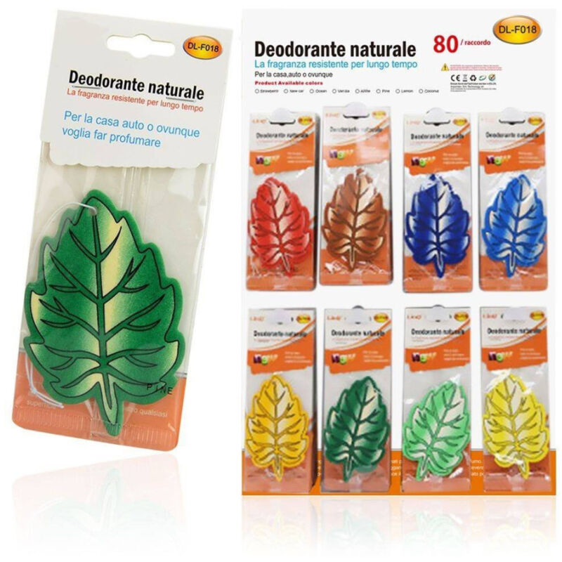 foto del prodotto trade shop traesio linq set 3pz deodorante profumo auto casa bagno forma foglia 2d varie fragranze dl f018 