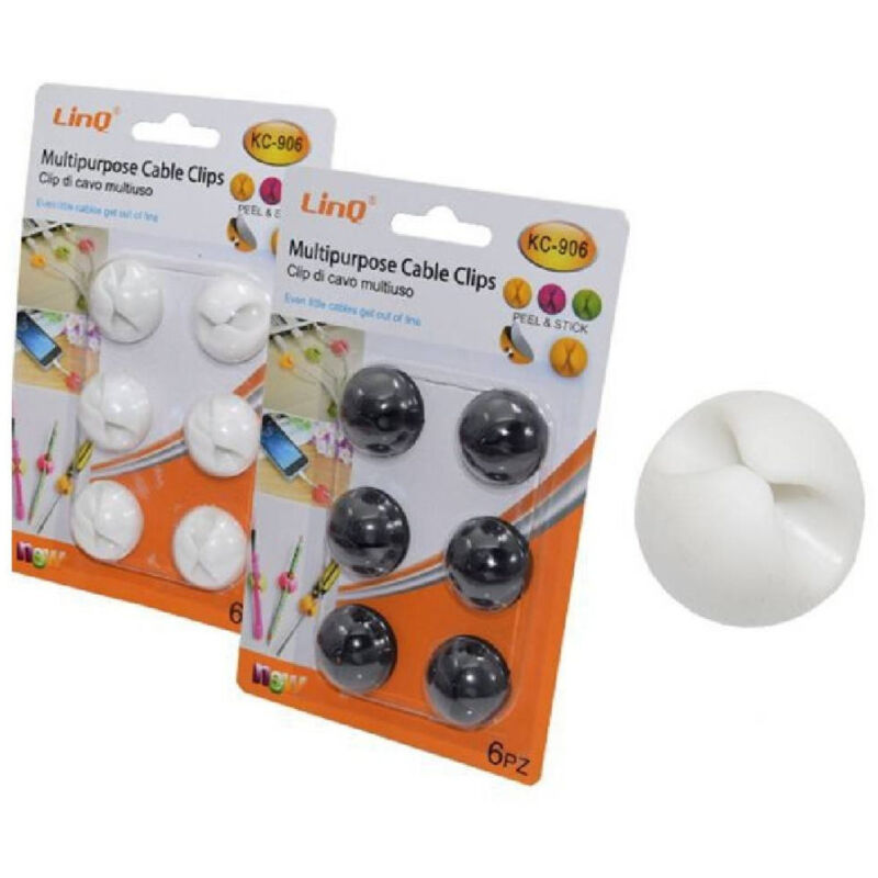 foto del prodotto trade shop traesio linq set 6 pezzi clip raccogli cavo fissare fili adesivi multiuso tavolo parete kc 906 