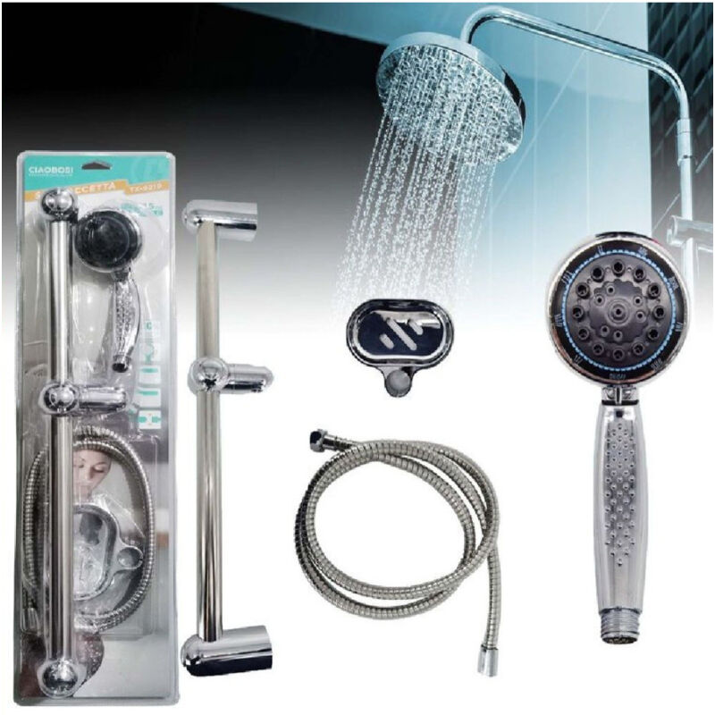 foto del prodotto trade shop traesio linq set asta doccia doccetta regolabile 1,5mt tubo flessibile con barra bagno tx 9219 