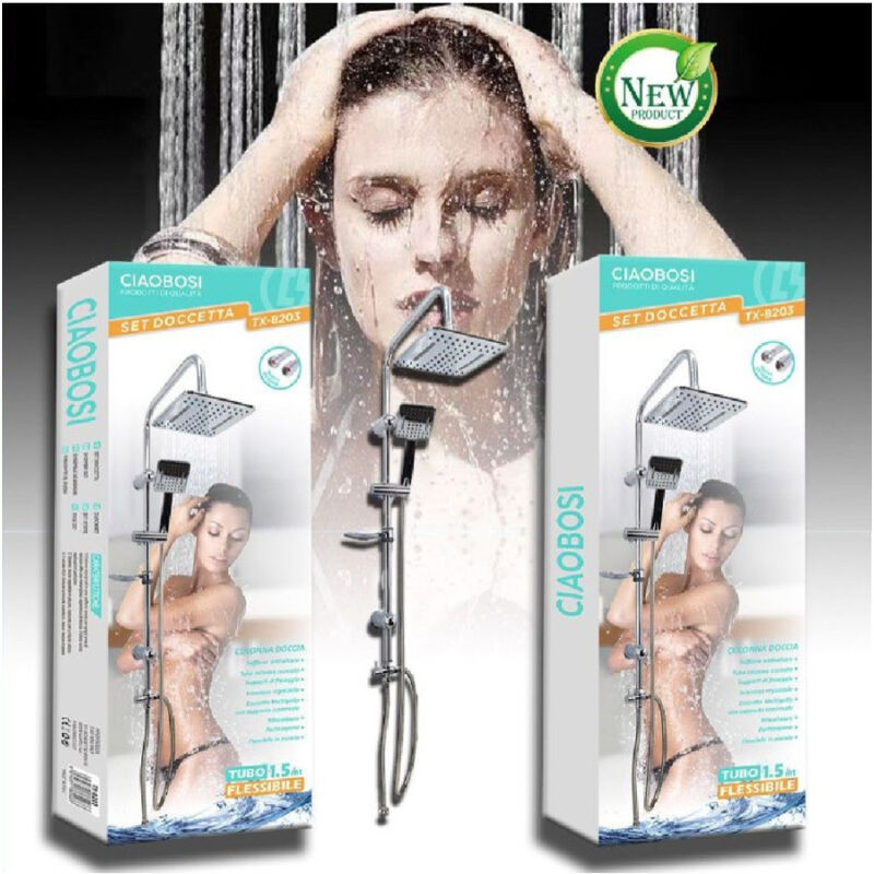 foto del prodotto trade shop traesio linq set bagno colonna doccia saliscendi cromato rubinetto soffione doccetta tx 8203 
