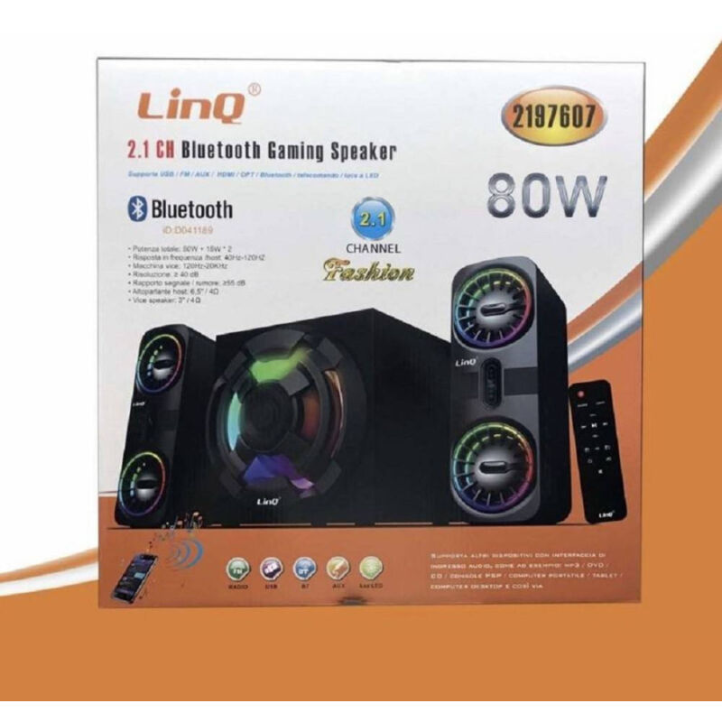 foto del prodotto trade shop traesio linq sistema altoparlanti speaker casse bluetooth gaming 2.1ch luce led 80w 2197607 