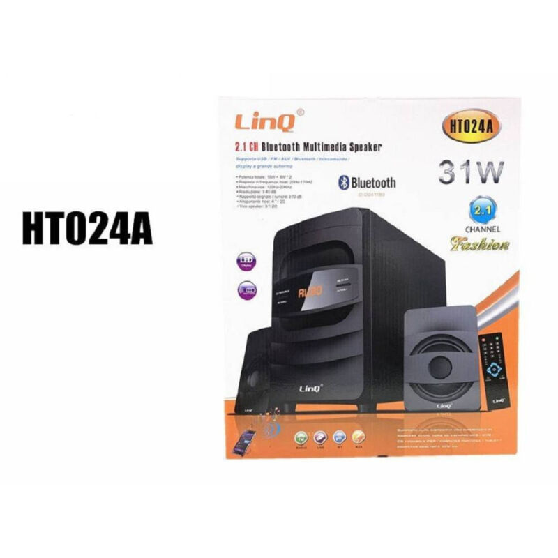 foto del prodotto trade shop traesio linq sistema home theater 2.1 cassa bluetooth speaker 31w multimedia telecomando ht024a 