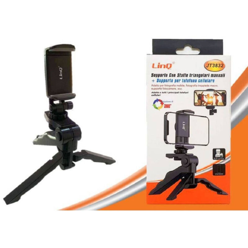 foto del prodotto trade shop traesio linq staffa supporto base per smartphone rotante a 360 con staffe triangolari jt3832 
