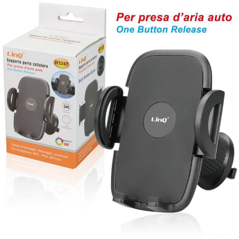 foto del prodotto trade shop traesio linq staffa supporto da auto porta cellulari smartphone gancio per presa d aria h3247 