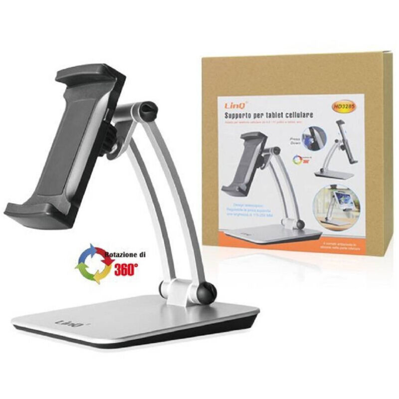 foto del prodotto trade shop traesio linq staffa supporto da tavolo in alluminio per smartphone tablet pieghevole hd3285 