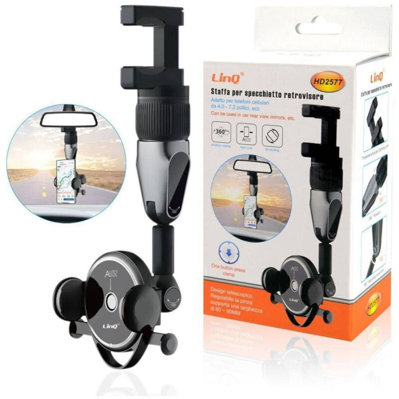 foto del prodotto trade shop traesio linq staffa supporto per specchietto retrovisore auto per smartphone girevole hd2577 