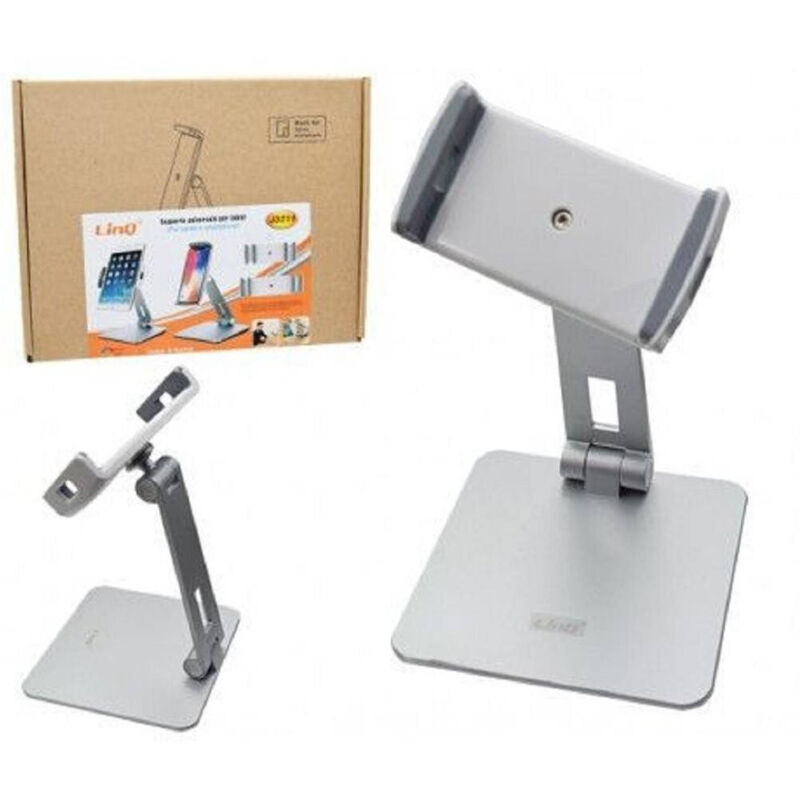 foto del prodotto trade shop traesio - linq - staffa universale supporto da tavolo in alluminio per smartphone tablet j3211 -