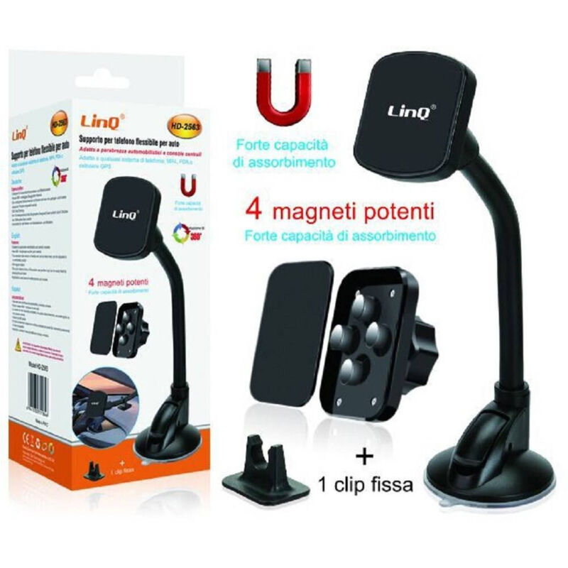 foto del prodotto trade shop traesio linq supporto da auto universale per smartphone flessibile a ventosa magnetico hd 2563 