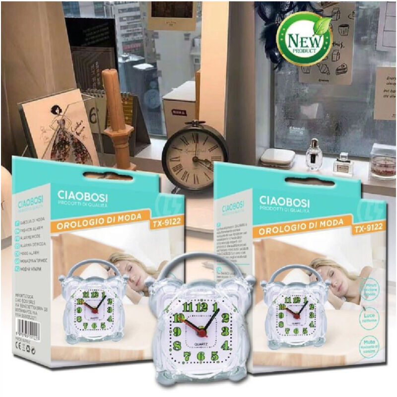 foto del prodotto trade shop traesio linq sveglia analogica orologio alarm clock luce notturna funzione muto tavolo tx 9122 