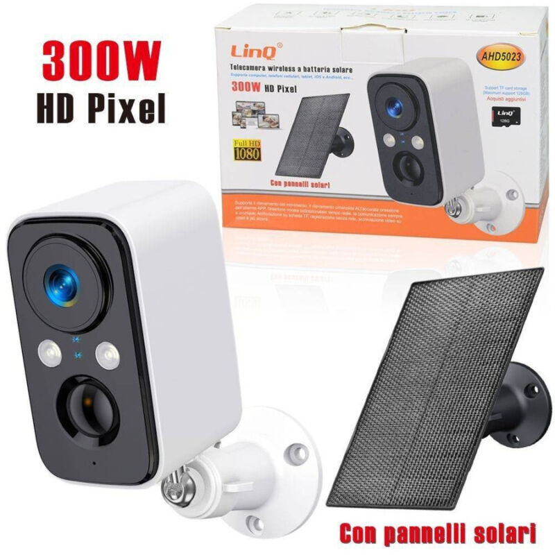 foto del prodotto trade shop traesio linq telecamera wireless ricaricabile solare 300w hd pixels ahd5023 sicurezza esterno 