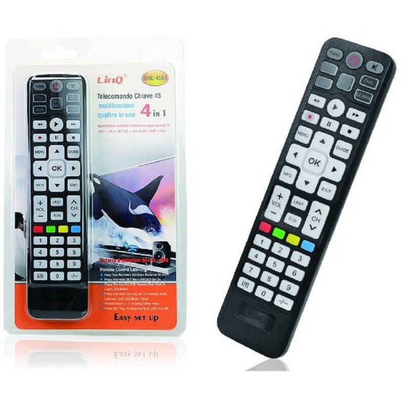 foto del prodotto trade shop traesio - linq - telecomando universale 4in1 urc-4504 tv dvb-t cbl sat dvd vcr audio amp aux lcd led -
