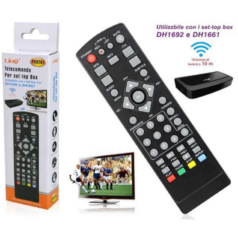 foto del prodotto trade shop traesio linq telecomando universale per decoder tv digitale set top box dh1692 dh1661 yk9261 