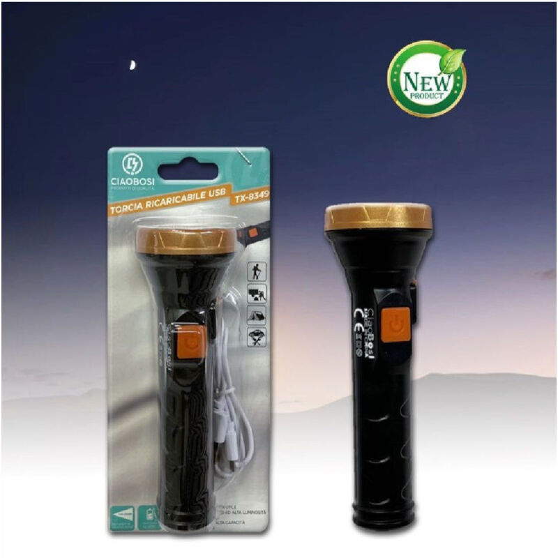 foto del prodotto trade shop traesio linq torcia elettrica luce led ricaricabile usb per escursionismo campeggio tx 8349 