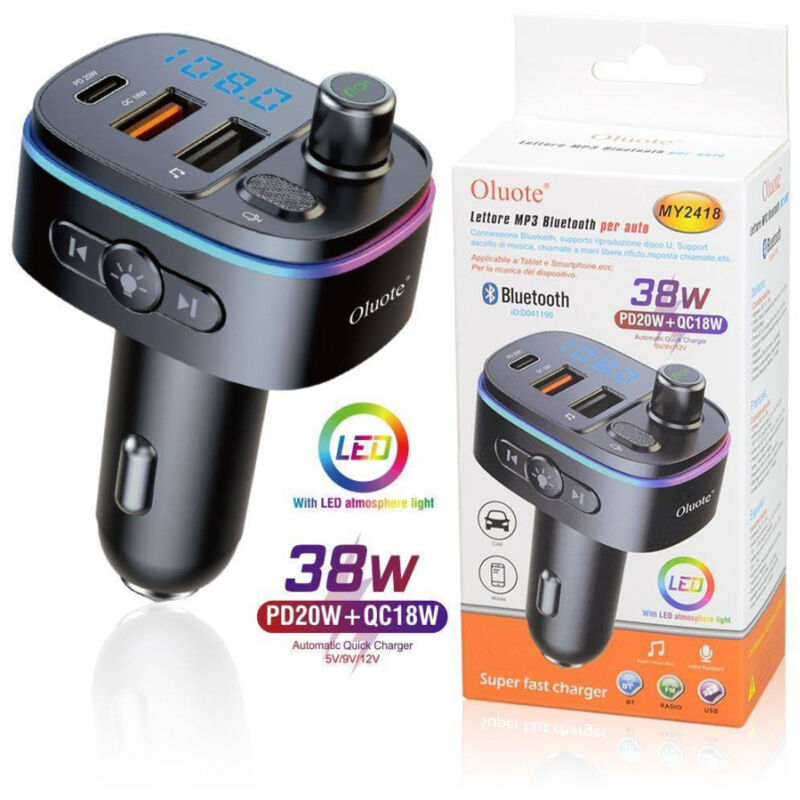 foto del prodotto trade shop traesio linq trasmettitore fm bluetooth per auto 2 porte usb led tf pd 38w lettore mp3 my2418 