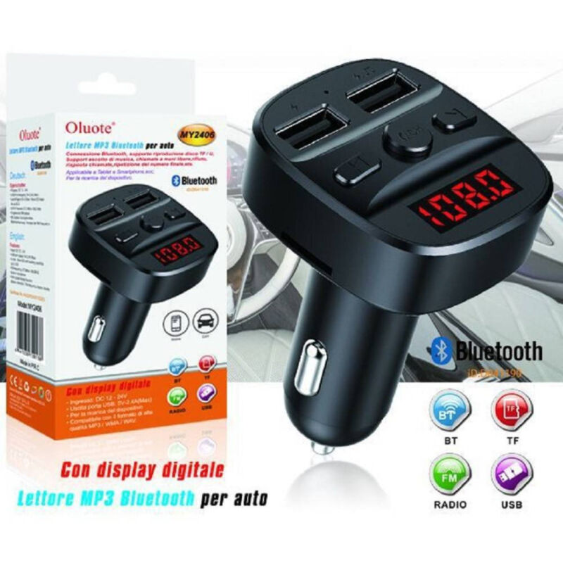 foto del prodotto trade shop traesio linq trasmettitore fm bluetooth per auto 2 porte usb led tf wma lettore mp3 my2406 