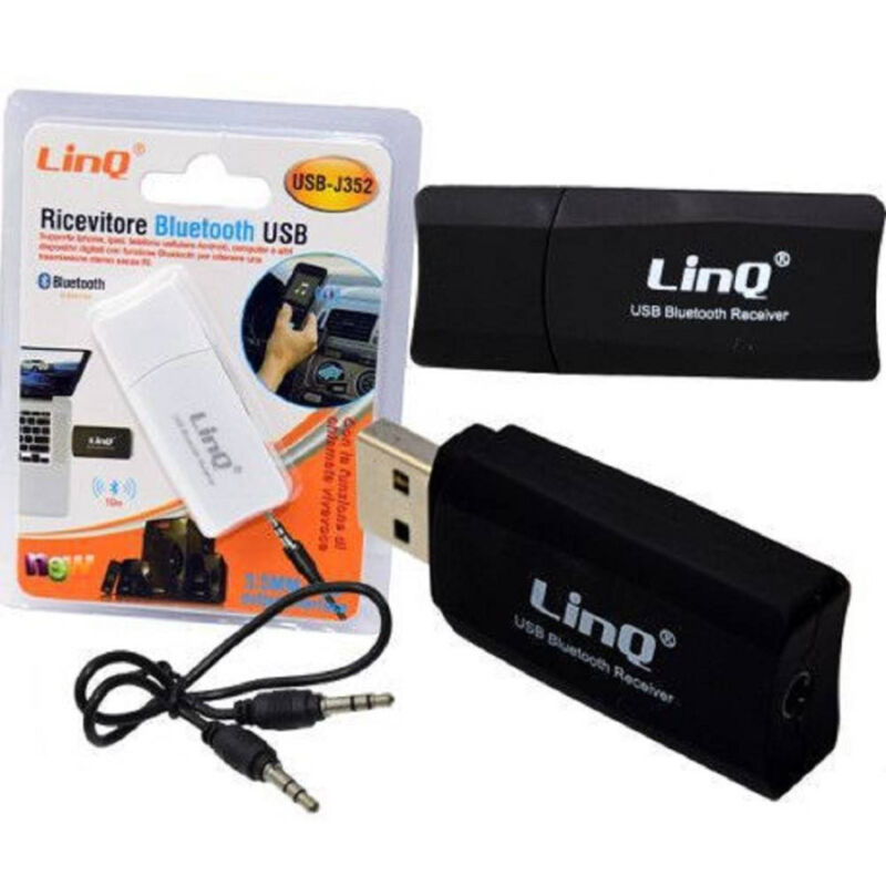 foto del prodotto trade shop traesio linq trasmettitore ricevitore audio bluetooth wireless usb 3,5 mm pc auto usb j352 