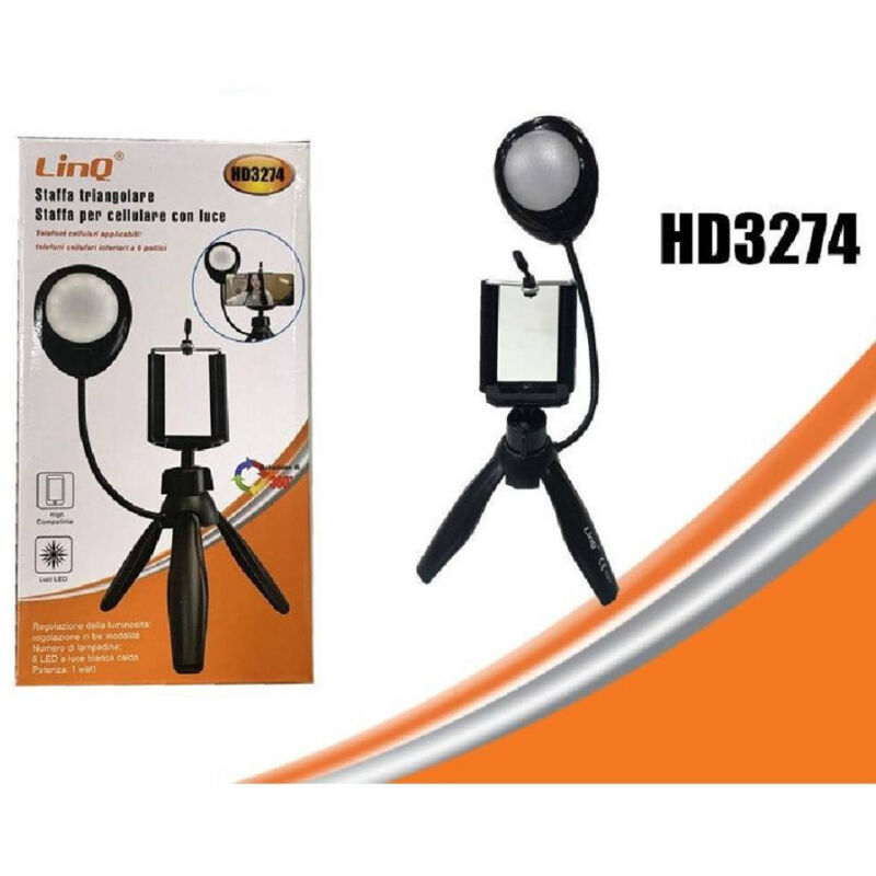 foto del prodotto trade shop traesio linq treppiedi da tavolo con luce led 3 intensit girevole 360 per smartphone hd3274 