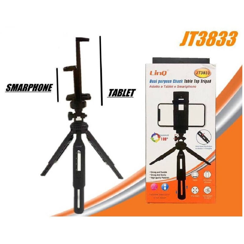 foto del prodotto trade shop traesio linq treppiedi staffa supporto tavolo con mandrino 2in1 per tablet smartphone jt3833 