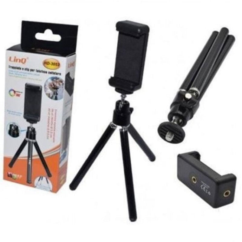 foto del prodotto trade shop traesio linq treppiedi treppiede tripod con clip per cellulari smartphone linq hd 3053 