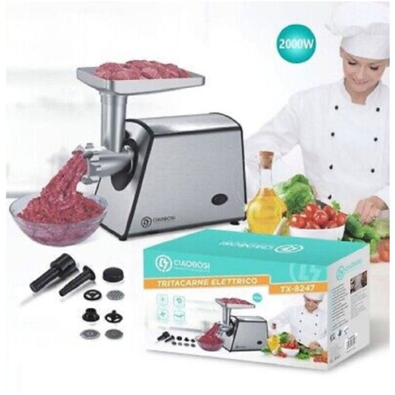 foto del prodotto trade shop traesio linq tritacarne elettrico tx 8247 accessori 2000 w ideale per tritare salsicce kebbe 