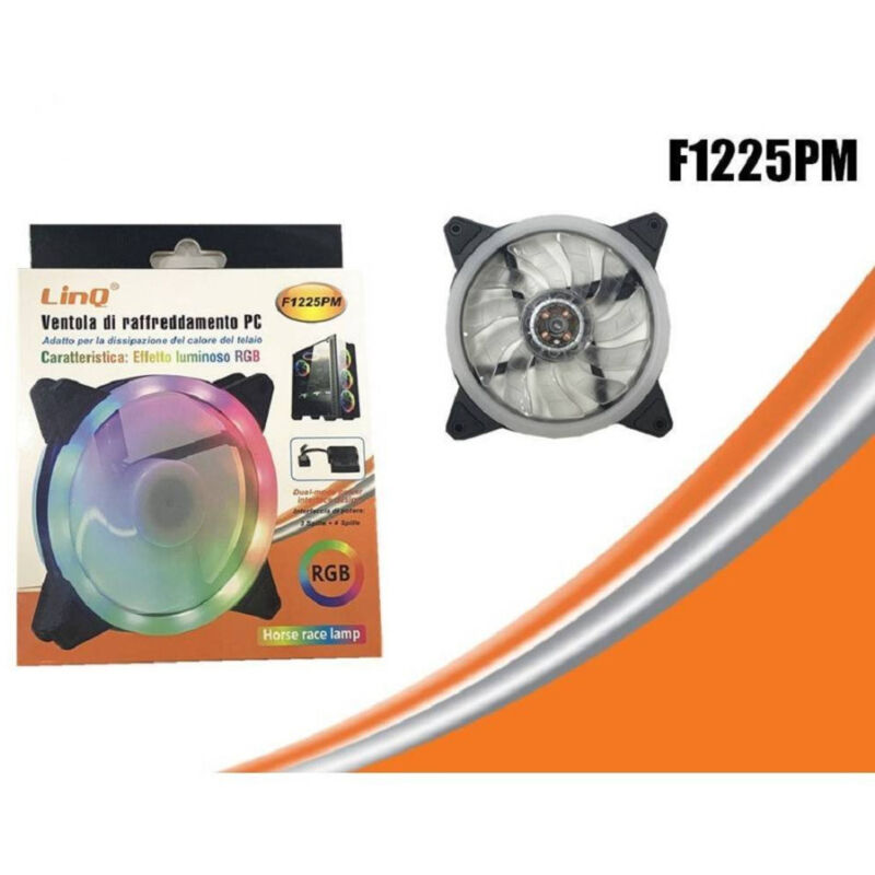 foto del prodotto trade shop traesio linq ventola raffreddamento dissipazione cooling fun per telaio pc luce led rgb f1225pm 