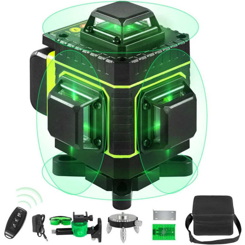 foto del prodotto trade shop traesio livella laser a verde 16 linee autolivellante 4x360 con base di treppiede 