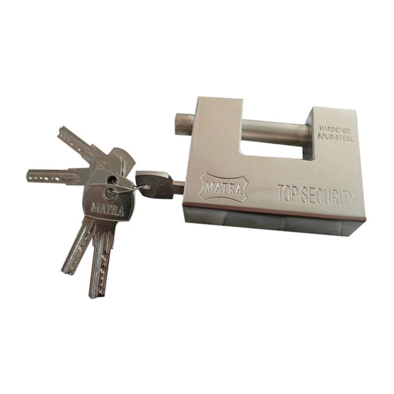 foto del prodotto trade shop traesio lucchetto per serranda corazzato in acciaio temperato 94 x 30 x 70mm antiscasso 