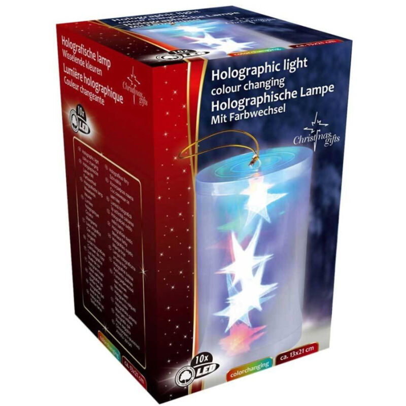 foto del prodotto trade shop traesio luce natalizia olografica 10 led tubo a cilindro stelle a batteria decorazione 