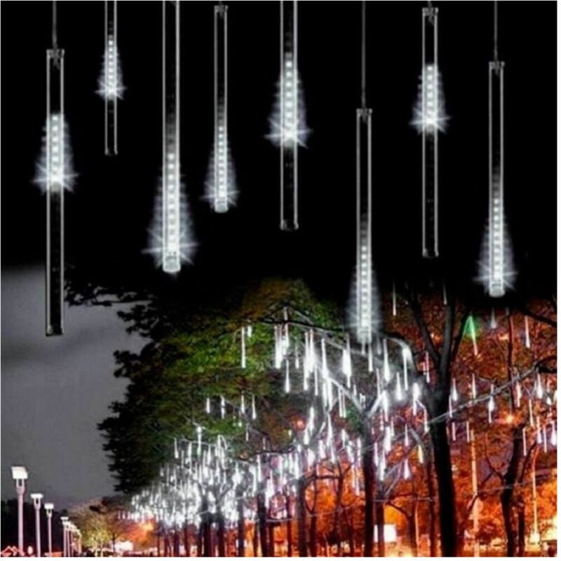 foto del prodotto trade shop traesio luci di natale esterno natalizi led effetto pioggia stella cadente bianco freddo 
