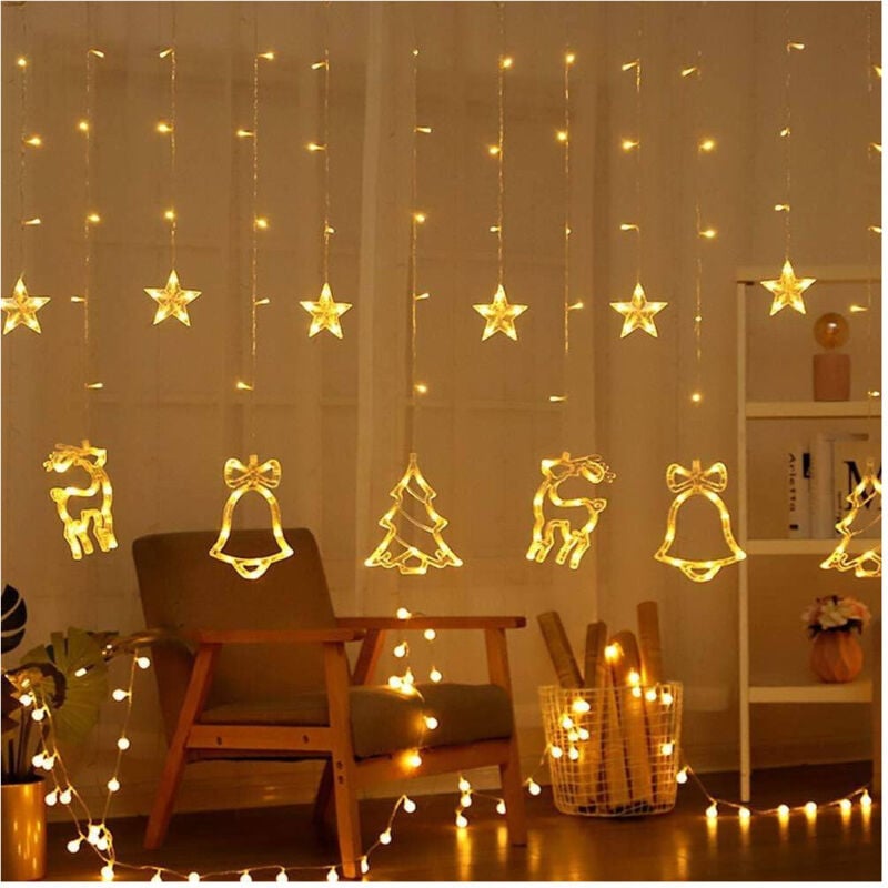 foto del prodotto trade shop traesio luci tende led 12 lampade campane alberi natale decorazioni a corrente bianco caldo 