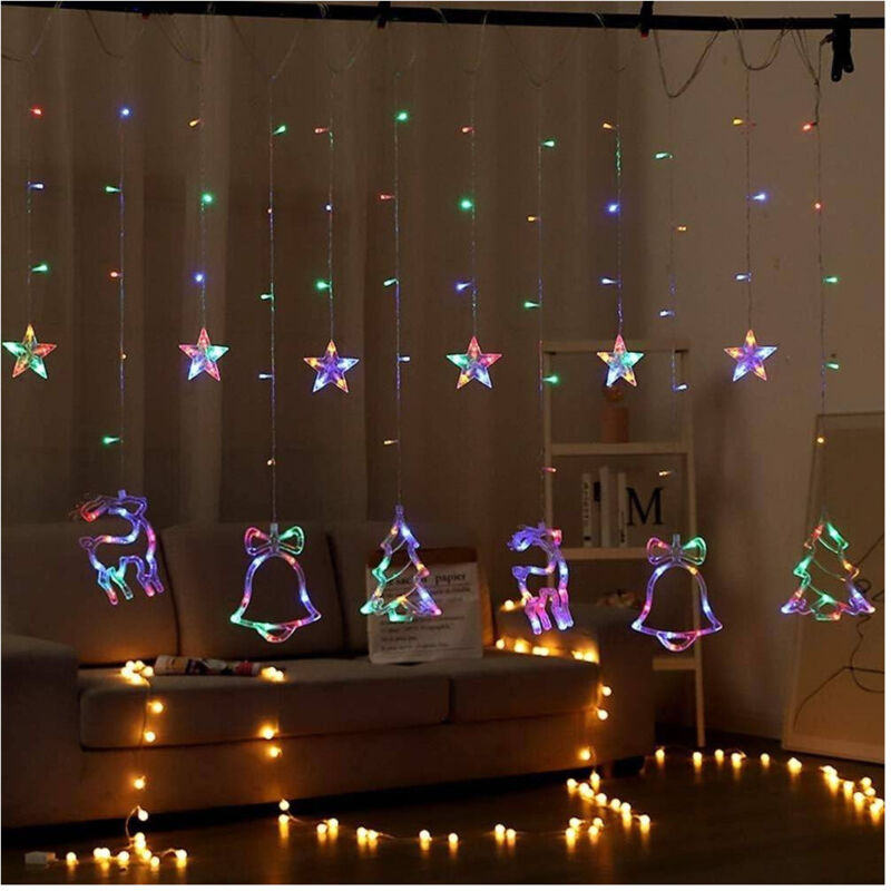 foto del prodotto trade shop traesio luci tende led 12 lampade campane alberi natale decorazioni a corrente multicolore 