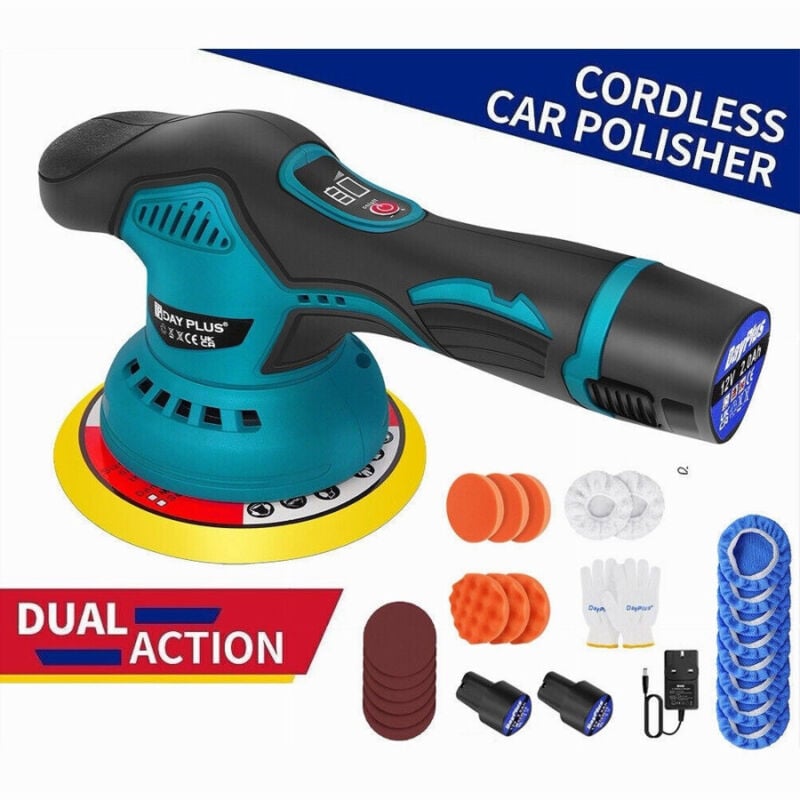 foto del prodotto trade shop traesio lucidatrice rotorbitale 2 batterie 12 v 2000 mah 8 velocit levigatrice per auto 