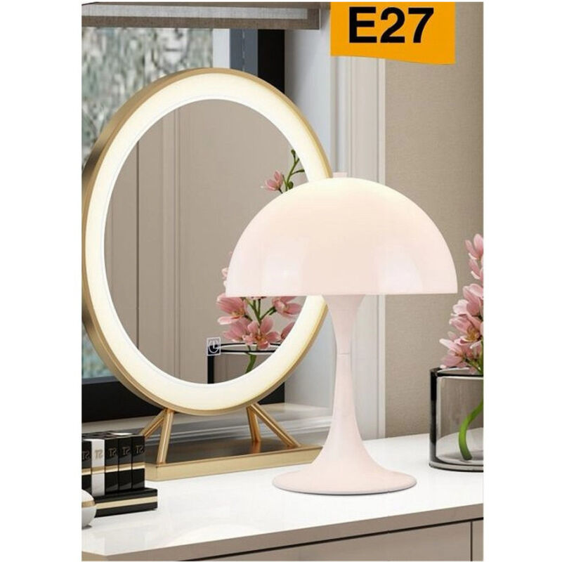 foto del prodotto trade shop traesio lume moderno bianco abat jour attacco e27 lampada da tavolo scrivania lumetto d12 