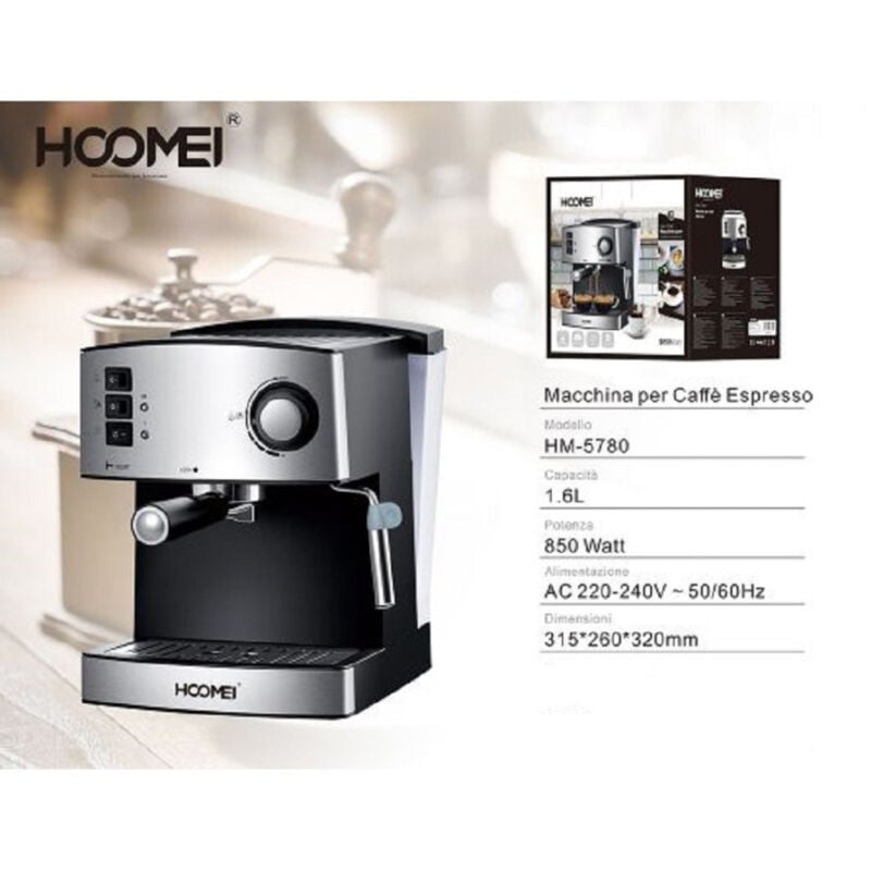 foto del prodotto trade shop traesio macchina per caff espresso 850 watt 1.6lt cappuccino system 15 bar corpo inox 