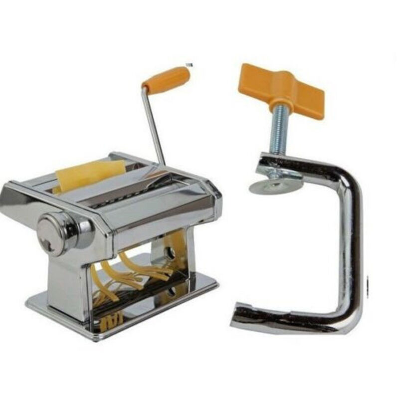 foto del prodotto trade shop traesio macchina per pasta da cucina in acciaio cromato manuale fettuccine tagliolini 