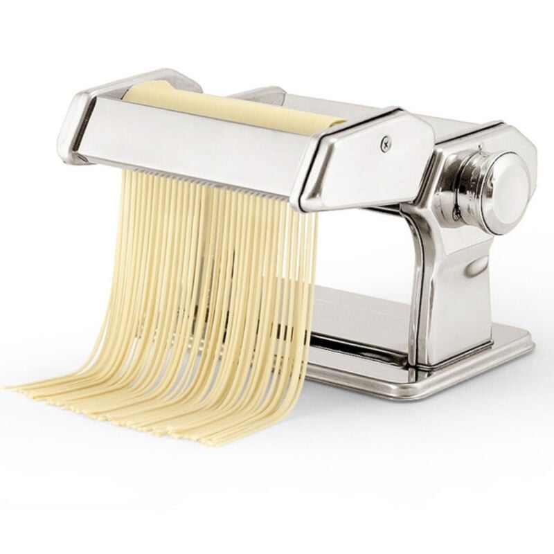 foto del prodotto trade shop traesio macchina per pasta manuale da cucina in acciaio cromato fettuccine tagliolini 